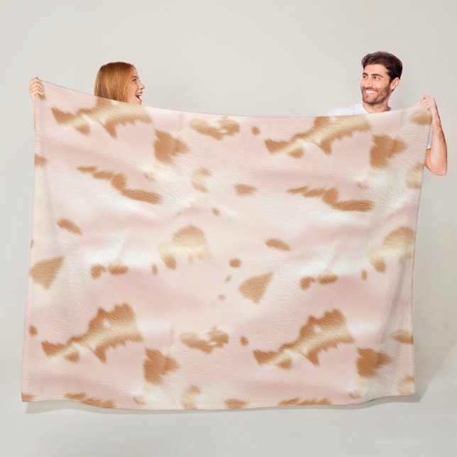 Blush Pink Tan Southwest Faux Cowgirl Cowhide Fleece Blanket (In Situ)