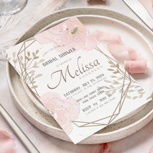 Blush Pink & Taupe Romantic Floral Bridal Shower Invitation (Creator Uploaded)