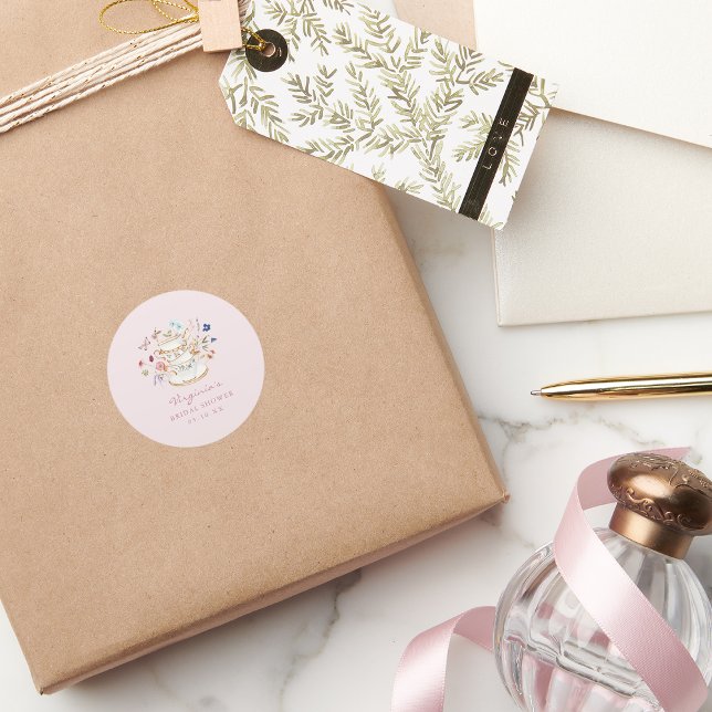 Blush Pink Tea Party Classic Round Sticker (Blush Pink Tea Party Classic Round Sticker by Painted Paperie
)