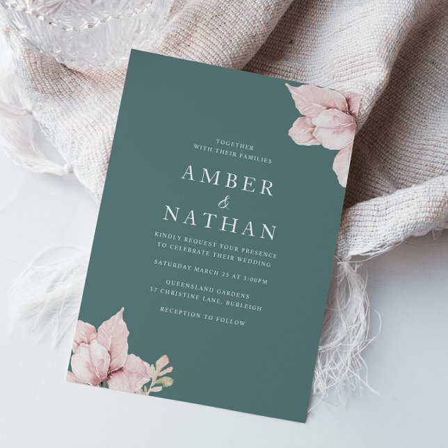 Blush Pink & Teal Elegant Wedding Invitation (Creator Uploaded)
