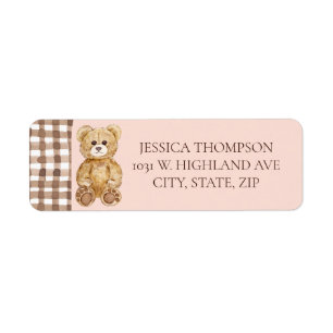 Blush Pink Teddy Bear Baby Shower Return Address 