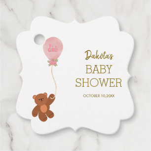 Blush Pink Teddy Bear Balloon Baby Shower Favour Tags