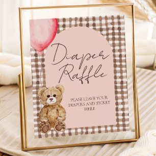 Blush Pink Teddy Bear Diaper Raffle Sign