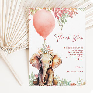 Blush Pink Terracotta Balloon Elephant Baby Shower Thank You Card