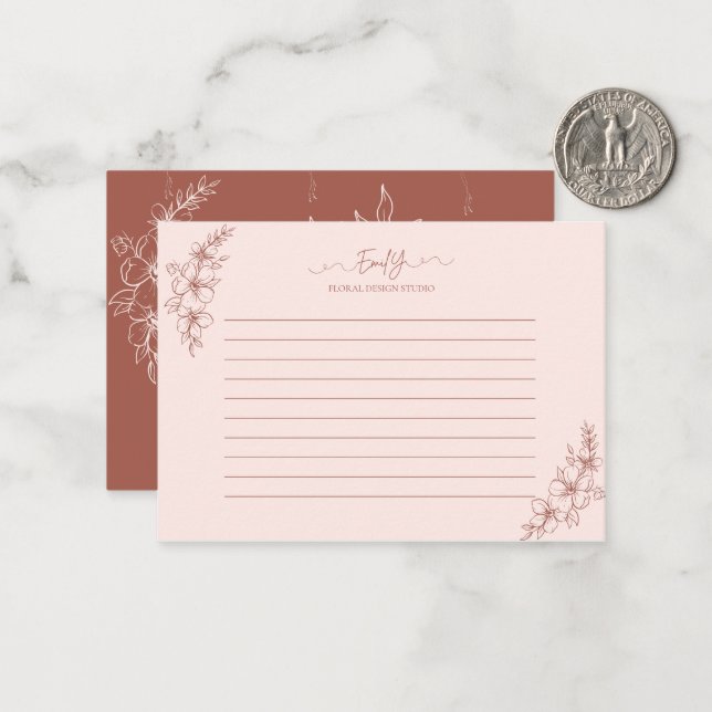 Blush Pink Terracotta Floral Note Card (Front/Back In Situ)