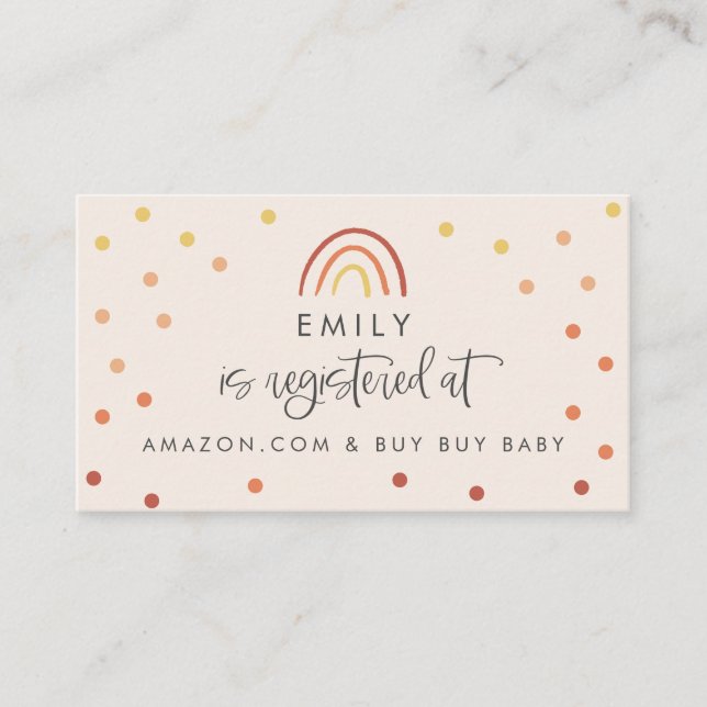 Blush Pink Terracotta Rainbow Baby Shower Registry Business Card (Front)