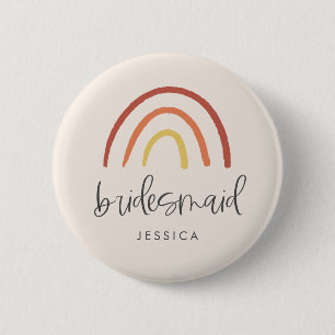 Blush Pink Terracotta Rainbow Custom Bridesmaid 6 Cm Round Badge