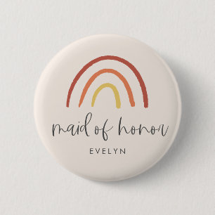 Blush Pink Terracotta Rainbow Custom Maid of Honou 6 Cm Round Badge