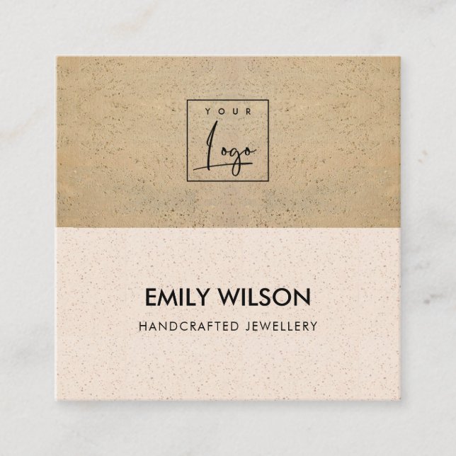 BLUSH PINK TERRACOTTA TEXTURE LOGO QR CODE SQUARE BUSINESS CARD (Front)