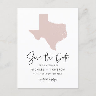 Blush Pink Texas Map Modern Script Save the Date Announcement Postcard
