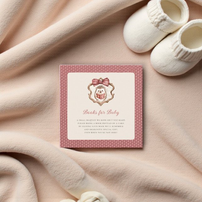 Blush Pink Textured Hedgehog Baby Shower Book  Enclosure Card (Creator Uploaded)