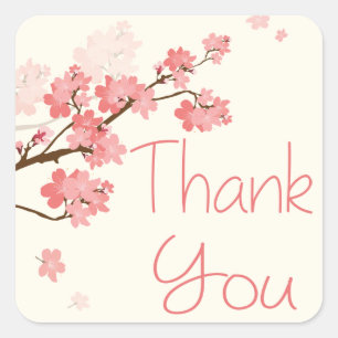 Blush Pink Thank You Cherry Blossom Floral Square Sticker