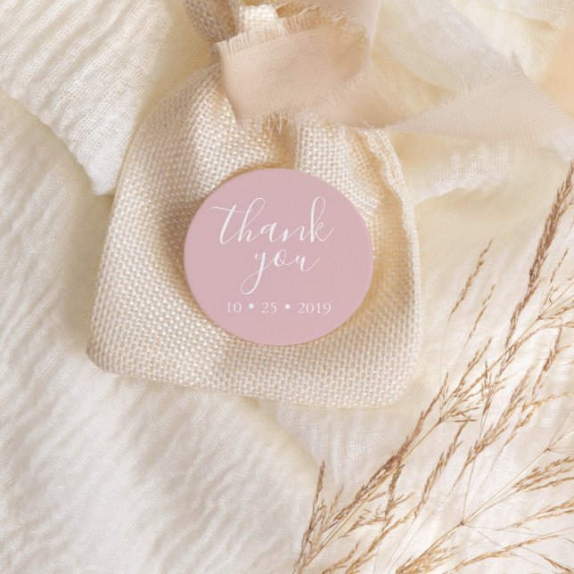 Blush Pink Thank You Elegant Wedding Classic Round Sticker (Creator Uploaded)
