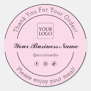 Blush Pink Thank you for your order food business Classic Round Sticker
