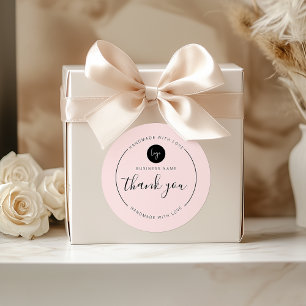 Blush Pink Thank You Handmade with Love Classic Round Sticker