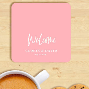 Blush Pink Thank You Wedding  Round Paper Coaster