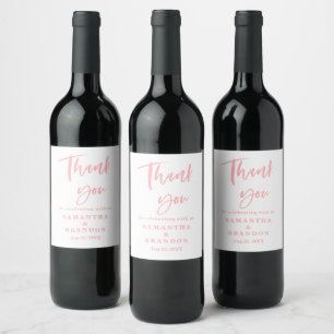 Blush Pink Thank You Wedding Wine Label