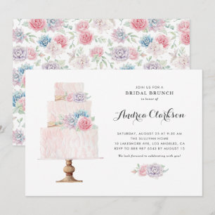 Blush Pink Tiered Cake Succulents Bridal Brunch Invitation