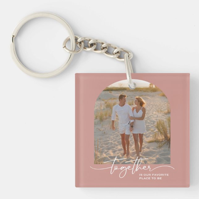 Blush Pink Together Typography Couple Valentine Key Ring (Front)