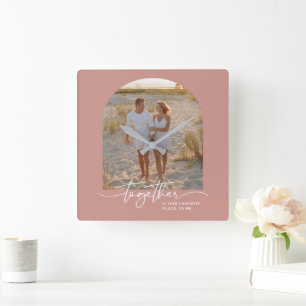 Blush Pink Together Typography Couple Valentine Square Wall Clock
