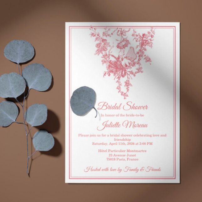 Blush Pink Toile de Jouy Bridal Shower Invitation (Creator Uploaded)