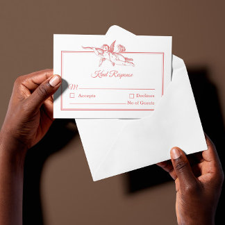 Blush Pink Toile de Jouy Cherub Wedding RSVP Card