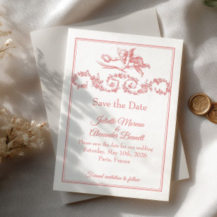 Blush Pink Toile de Jouy Paris Save the Date Card