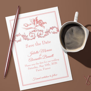 Blush Pink Toile de Jouy Paris Save the Date Card