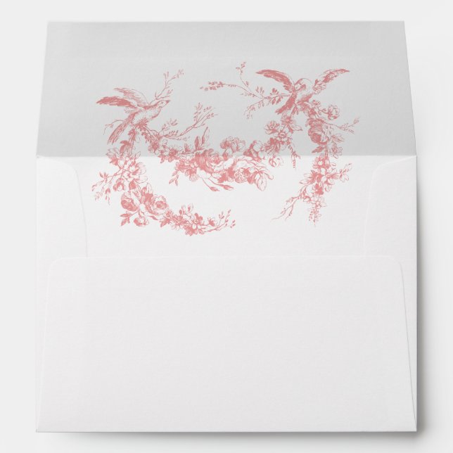 Blush Pink Toile de Jouy Wedding Envelope with Lin (Back (Bottom))
