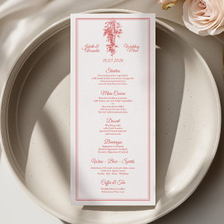 Blush Pink Toile de Jouy Wedding Menu Card