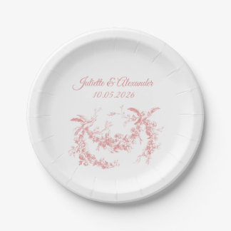 Blush Pink Toile de Jouy Wedding Paper Plates