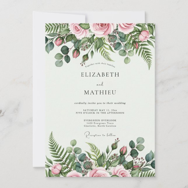 Blush Pink Tranquil Botanical Wedding Invitation (Front)