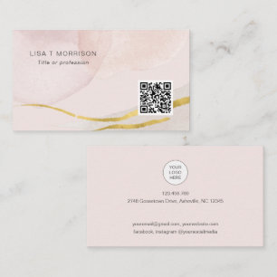 Blush pink trendy abstract QR code networking logo Business Card