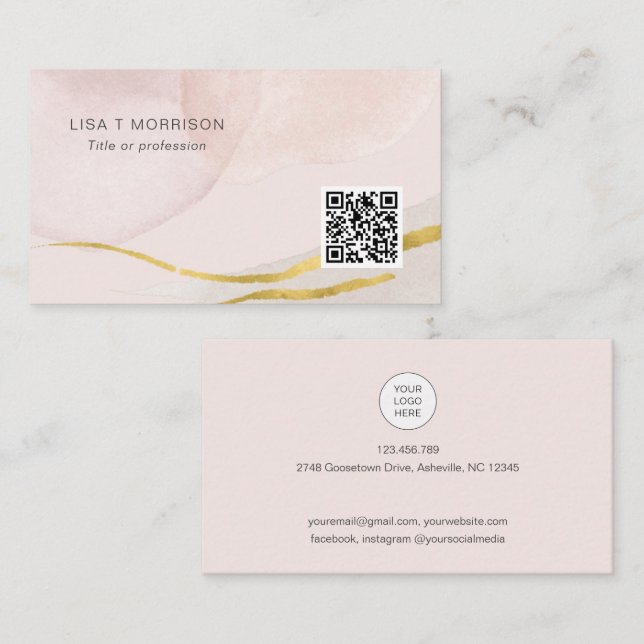 Blush pink trendy abstract QR code networking logo Business Card (Front/Back)