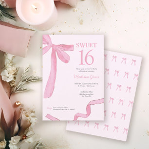 Blush Pink trendy Bow Ribbon Coquette Sweet 16 Invitation