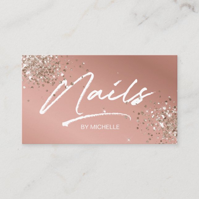 Blush Pink Trendy Glitter Modern Nail Artist  Business Card (Front)