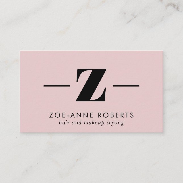 Blush Pink Trendy Letter Z Monogram Hair Makeup Business Card (Front)