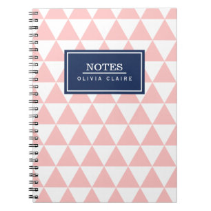 Blush Pink Triangle Pattern Navy Name Template Spiral Notebook