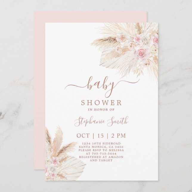  Blush pink Tropical Baby Shower Girl Invitation (Front/Back)