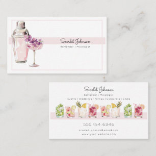 Blush Pink Tropical Drinks Femenine Bartender Business Card