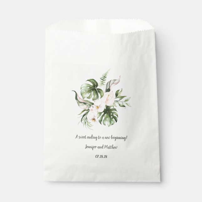 Blush Pink Tropical Floral Wedding Favour Bags (Front)