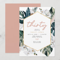 Blush Pink Tropical Palm Pampas 30th Birthday Invi