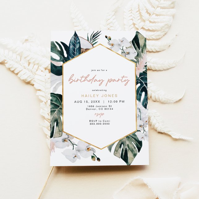 Blush Pink Tropical Palm Pampas Birthday Party Invitation (Creator Uploaded)