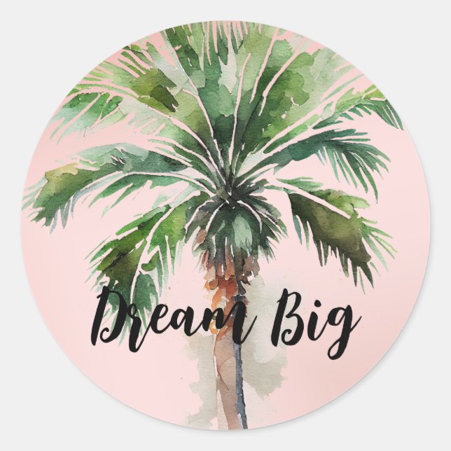 Blush Pink Tropical Palm Tree Classic Round Sticker (Front)