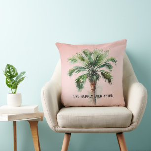 Blush Pink Tropical Palm Tree Cushion