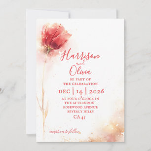 blush pink tulip minimalist floral elegant wedding invitation
