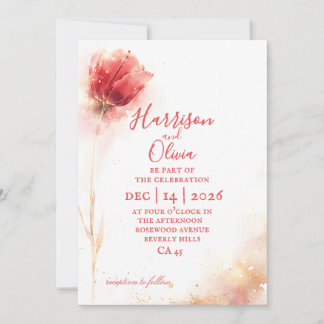 blush pink tulip minimalist floral elegant wedding invitation