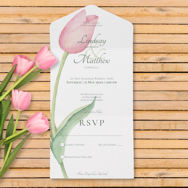 Blush Pink Tulip Solo Modern No Dinner All In One Invitation (Blush Pink Tulip Solo Modern No Dinner All In One Invitation)