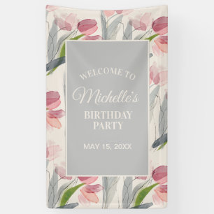 Blush Pink Tulips Floral Birthday Party Welcome Banner