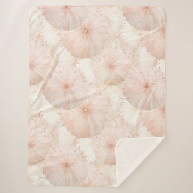 Blush Pink Umbrellas Sherpa Blanket (Front)